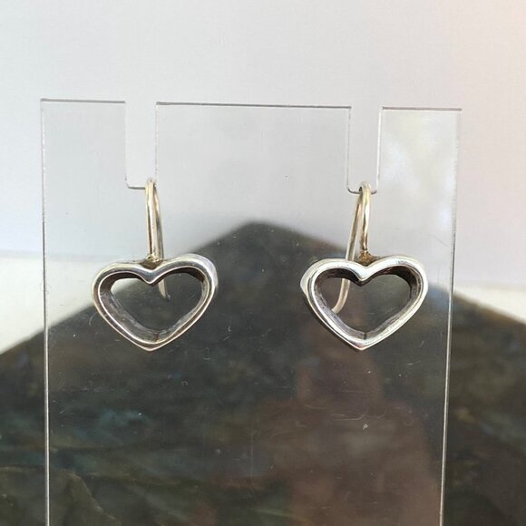 Sterling Silver 925 0.75" Simplistic Open Heart Dangle Earrings - Picture 14 of 16